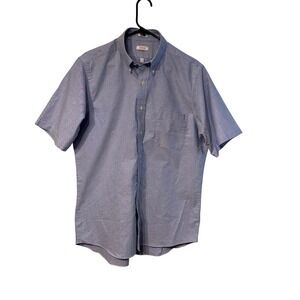 IZOD Mens Short Sleeve Blue Patterned Button Up Shirt Regular Fit 16